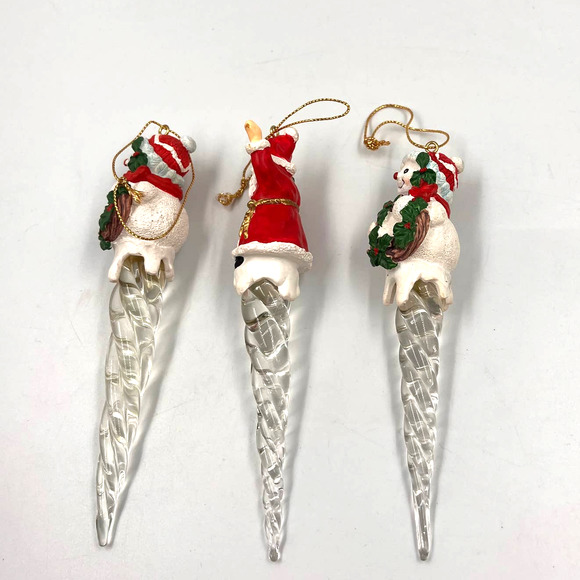 Vintage 90's Icicle Christmas Tree Ornaments Santa Snowman 3 Piece Lot - Picture 2 of 7